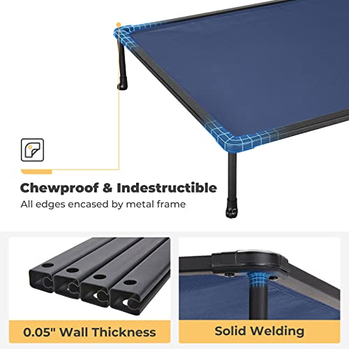Veehoo Chewproof Elevated Dog Bed - Cooling Raised Pet Cot, Breathable Mesh, Washable & Non-Slip for Large Dogs, Indoor/Outdoor, Blue Mat and Black Frame, 49x33inches (Model CWC2203A03) - color: Blue, size: 49.0"L x 33.0"W x 9.0"Th