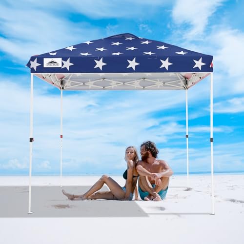 EAGLE PEAK Pop Up Canopy Tent with Wheeled Carry Bag, 8 Stakes, 4 Ropes, Easy Set Up Tent Canopy, 8x8 ft, American Flag - color: American Flag, size: 8x8