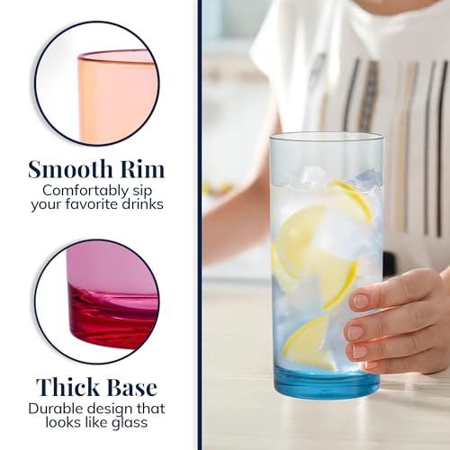 US Acrylic Classic Plastic Reusable Drinking Glasses (Set of 6) 24oz Iced Tea Cups Assorted Colors | BPA-Free Tumblers, Made in USA | Top-Rack Dishwasher Safe - color: Assorted, size: Iced-Tea Tumblers