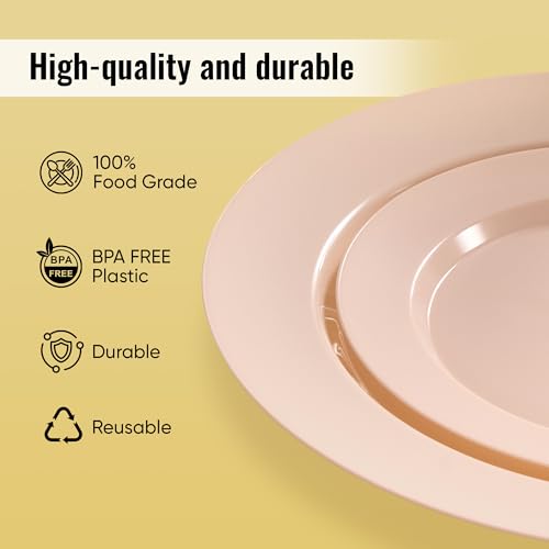 Fijinhom 100PCS Pink Disposable Plates for 50 Guests Including 50PCS 10" Dinner Plates & 50PCS 7" Dessert Plates, Pink - color: Pink, size: 50 Guests-100pcs