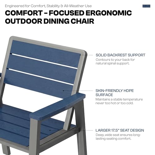 7 Piece Patio Dining Set for 6, Outdoor HDPE Table and Chairs with Umbrella Hole, All Weather Outdoor Furniture for Backyard, Deck, Lawn, Poolside, Blue - color: Blue