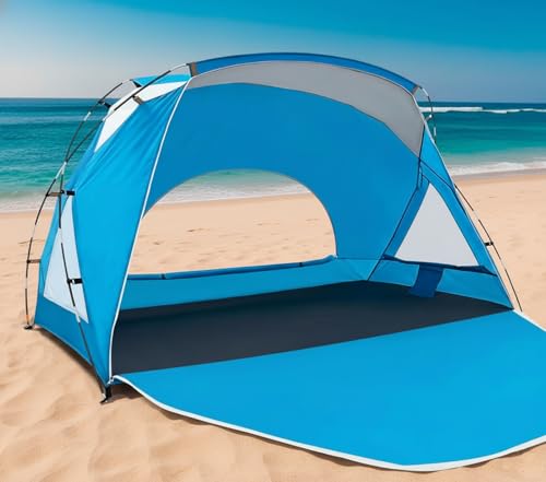 Beach Tent, Portable Sun Shelter for 2/3/4/6-8 Person with UPF 50+ UV Protection, Easy Setup Waterproof Beach Shade Canopy Cabana for Family Outdoor and Picnics, Fishing with Carrying Bag - color: Blue, size: Spacious 4-Person