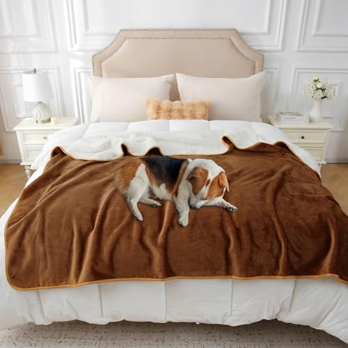 MERRYLIFE Waterproof Throw Blanket for Bed Couch Reversible Absorbent Spills Stain Leak Proof Dog Liquid Pee Proof Bed Furniture Protector (Camel, 50"*60") - color: Camel, size: 50"60"
