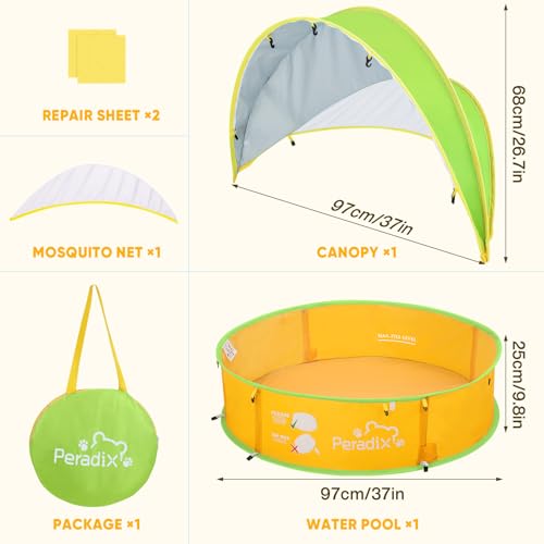 Peradix Paddling Pool for Kids & Pets Infant Ball Pit Tent, Portable Baby Beach Tent, 4-in-1 Pop Up Pool Tent with UV Adjustable Canopy, Indoor/Outdoor Playpen Foldable Toys for Child Summer 2026 - color: Yellow-green