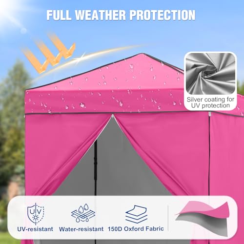 6x4 Pop Up Canopy Tent with Four Wall Panels, Instant Portable Beach Canopy, Outdoor Tent with Carry Bag for Camping, Sports, Tailgating, Events, Pink - color: Pink, size: With Four Walls