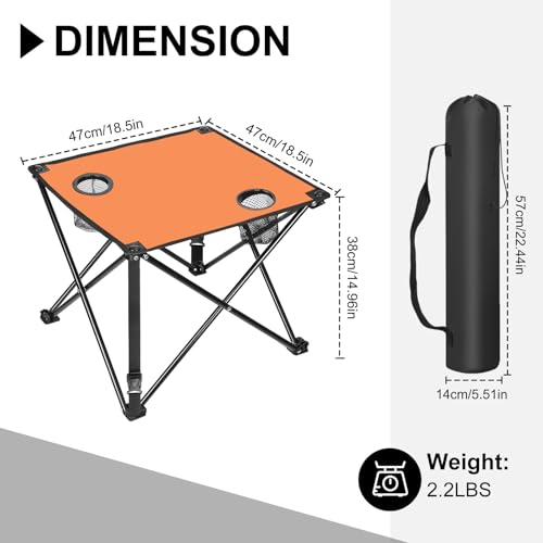 Portable Camping Table, Ultralight Picnic Table Foldable with 2 Cup Holders and Carrying Bag for Outdoor Camping Picnic BBQ Beach Party Patio Fishing, Steel Frame, High-Grade 600D Oxford Fabric Orange - color: Orange, size: 1 Pack