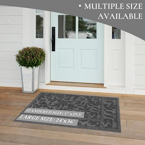 Grey Leaves Outdoor Indoor Entrance Doormats, Absorbent Durable Heavy Duty Welcome Front Door Mat,Thick Natural Rubber Back,Easy Clean Entryway Mat 23x35 Inch, Low Profile - color: Leaves-grey, size: 1'11" x 2'11" (Rectangular)