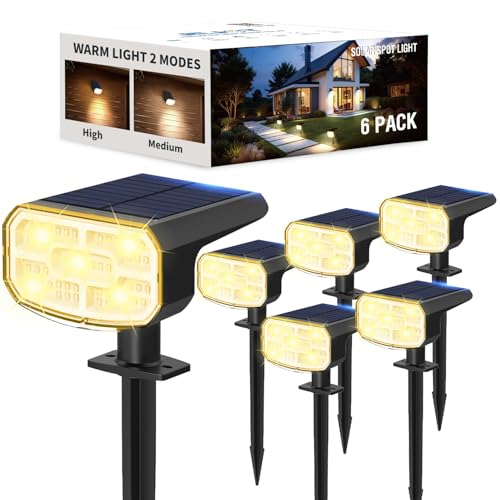 Solar Lights Outdoor Waterproof IP65, Super Bright LED, 3000K 2 Lighting Modes, Solar Powered Yard Garden Solar Spot Lights for Outside Landscape Auto On/Off -6 Pack - color: Warm-3000K, size: 6 Pack