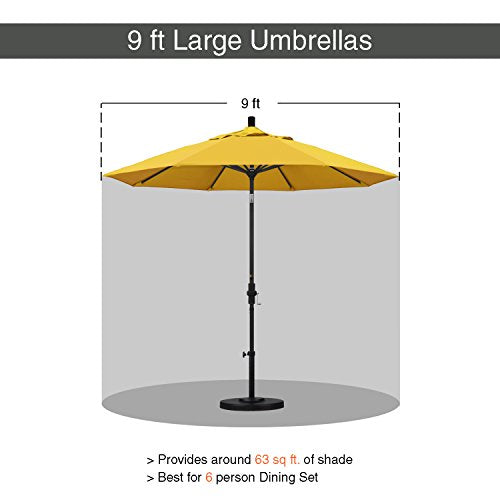 California Umbrella 9' Round Aluminum/Fiberglass Umbrella, Push Open, Silver Pole, Olefin Lemon Fabric - color: Lemon