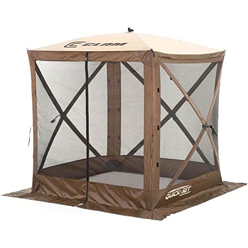 CLAM Quick-Set Pop Up Screen Tent, Traveler, 6 x 6 ft, Instant Setup Brown Portable Outdoor Shelter, Compact Bug-Free Canopy Tent for Camping, Fishing, Backyard - Brown - color: Brown/Tan Roof/Black Mesh - w/ Wind Panel Flaps