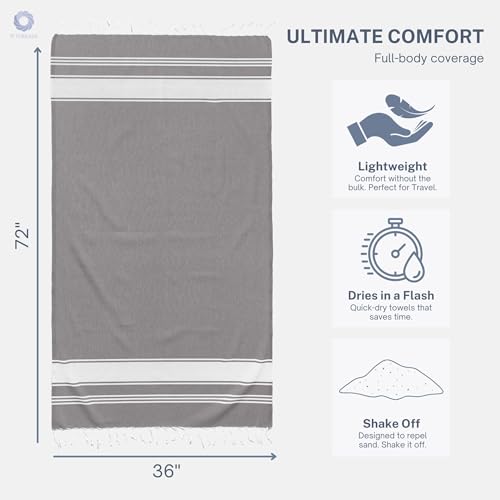 Cotton Turkish Beach Towel with Towels Oversized 36"x72" Pool Absorbent Extra Large Quick Dry Sand Travel Towel (Grey, 2 Pack) - color: Grey, size: 2 Pack