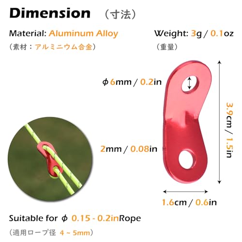 TRIWONDER Guyline Cord Adjuster Rope Tensioner Tent Guy Line Paracord Tightener Loop Alien Aluminum Alloy for Camping Hiking (Gold (2 Holes) - 12 Pack) - color: Two Holes - Gold (12 Pack)