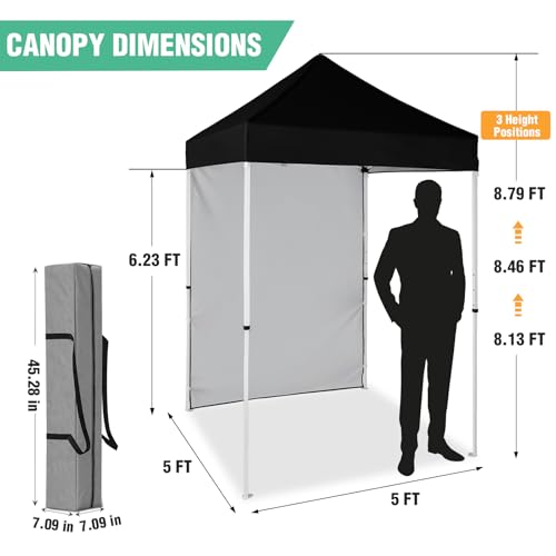5x5 Pop Up Canopy Tent with One Sidewall, Instant Portable Beach Canopy, Outdoor Tent with Carry Bag for Camping, Sports, Tailgating, Events, Black - color: Black, size: With One Wall