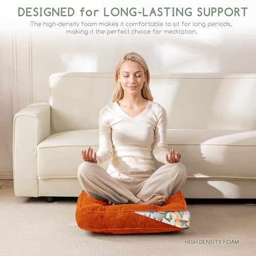 HIGOGOGO Large Floor Pillow Cushion for Adults, Meditation Cushion Pillow with Handle, Lustrous Chenille Tufted, Square Floor Sitting for Tatami Living Room or Yoga, 22x22 Inch, Orange - color: Square Orange, size: 4" Thick(pack of 1)