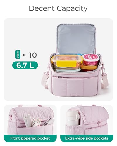 BAGSMART Insulated Lunch Bags for Women, Cute Quilted Lunch Box, Lightweight Puffy Padded Waterproof Lunch Tote, Reusable Lunch Cooler for Work Picnic Travel, Leopard - color: Print-Leopard, size: Medium(normal)