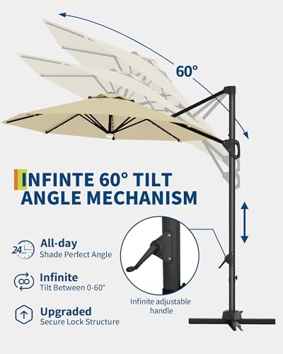 9ft Outdoor Patio Umbrella Heavy Duty 8 Ribs, Waterproof UV Protection Sun Shade with Crank Lift & Push Button Tilt, Outdoor Umbrella for Deck, Pool, Garden, Backyard, Lawn - color: Beige&Round-Lights, size: 10FT Roman