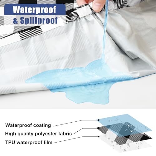 Smiry Picnic Table Cloth 2 Pack, Waterproof Elastic Fitted Tablecloths for 18x72 Rectangle Tables, Washable Polyester Buffalo Plaid Tablecloth for Camping, Dining & Outdoor (Black & White, 18" x 72") - color: Black and White, size: 18" x 72"