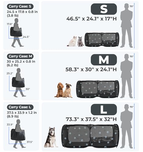 2-in-1 Dog Playpen 46.5''Pop Up Cat Pet Playpen, Assembly-Free Indoor Outdoor Kitten Enclosure, Breathable Cat Cage Portable Puppy Tent Crates,Spacious Kennel for Small Animals, No Confinement Feel(S) - color: Black, size: S, 46.5"L x 24.1"W x 17"H