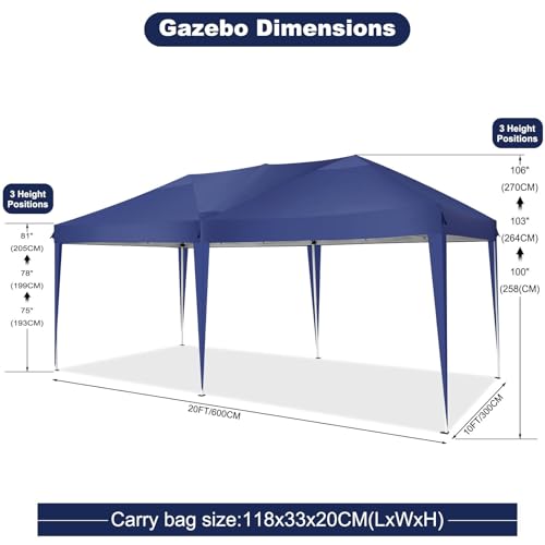 COBIZI 10x20 Pop Up Canopy Tent Party Tents for Parties Weddings Backyard Waterproof Outdoor Commercial Instant Canopy Event Tent with Stakes, Ropes,Sandbags, Deep Blue - color: DEEP BLUE, size: 10x20FT without sidewall
