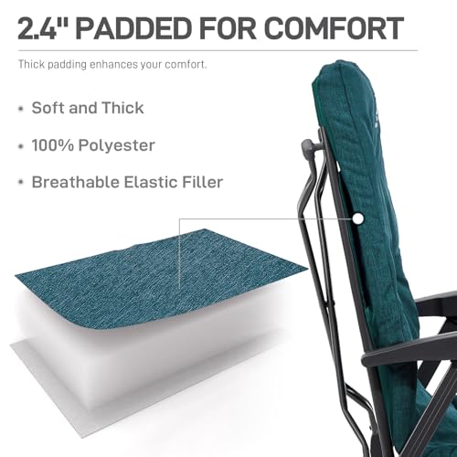 EVER ADVANCED Folding Camping Recliner Chair Fully Padded with Adjustable High Back Support Portable for Adults Patio Reclining Chair Green - color: Green