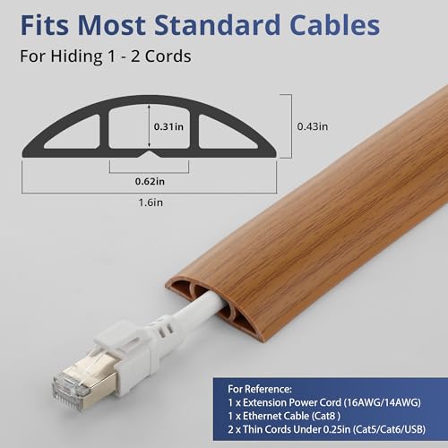 ZhiYo 5.6ft Cord Covers for Wires on Floor, Cord Hider Floor Hide Extension Cords, Soft PVC Cable Cover Cable Protector, Wire Cavity W0.62in H0.31in, Yellow Oak Wood - color: Yellow Oak Wood, size: 1.6'' W X 5.6' L