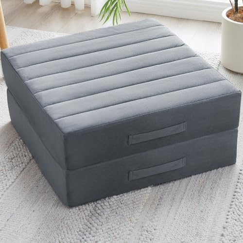 JKMAX 2 Pcs High Density Foam Floor Pillow - Upgraded Large Pillows Seating for Adults - Outdoor Floor Cushion with Soft Tufted Cover - Yoga Pillows for Sitting On Floor - 22 Inch Grey - color: Dark Gray, size: 2 Counts