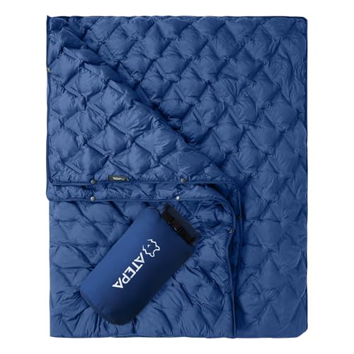 ATEPA Wearable Sleeping Bag, Recycled Water-Resistant Camping Blanket Poncho, Ultralight Packable Stadium Blanket for Outdoor - color: Aero Camping Blanket Blue
