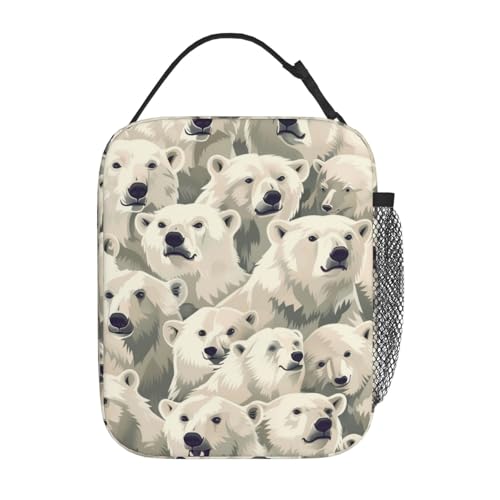 Adorable Polar Bear Insulated Lunch Box, Reusable Thermal Lunchbox with White Wildlife Illustration, Portable Handbags for Office, Beach, Camping, Road Trip, Hiking, Gifts for Kids Adults - color: Polar Bear