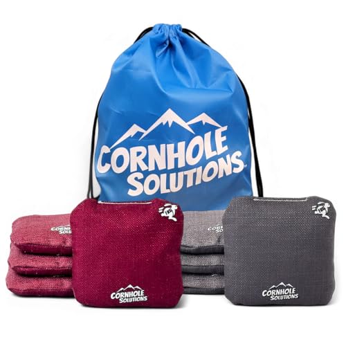 Cornhole Solutions Cornhole Bags Set of 8 – Regulation Pro Style 6x6 – Resin Filled + Tote Bag - color: Maroon/Charcoal