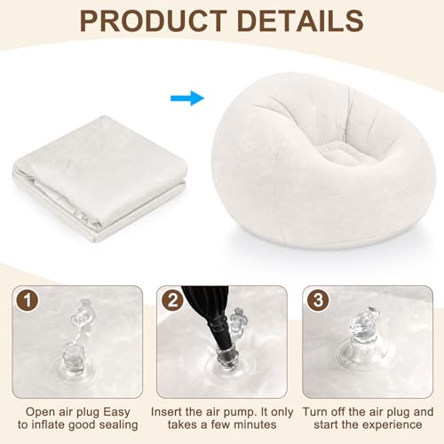 Realspring Inflatable Bean Bag Chairs for Adult Blow up Chairs Lazy Sofa Folding Portable Inflatable Chair for Movie Outdoor Room Bedroom Reading Camping(Beige) - color: Beige