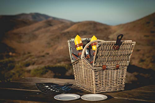 PICNIC TIME Piccadilly Picnic Basket for 2, Romantic Vintage English-Style Wooden Basket, Complete Deluxe Service for Two with Fully-lined Interior and Double-lid Design, (Anthology Collection) - color: Gray