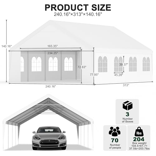 20x26 Carport Heavy Duty Party Tent with Removable Sidewalls Outdoor Storage Shelter Portable Garage with All Season Tarp, Canopy for Backyard Barbecues Parties Weddings - size: 20x26 FT