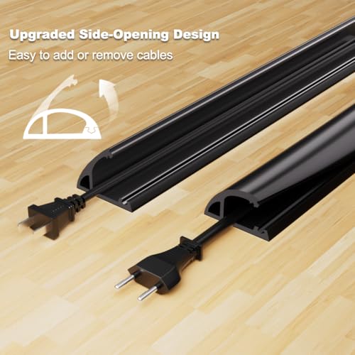 Kneelisa 6FT Side-Open Extension Cord Covers for Wires on Floor,Silicone Power Cable Protector Cord Hider Management Strip,Hide Electric Wire on Carpet,Chord Runner Protective Safety,Black - color: Black, size: 6 Feet