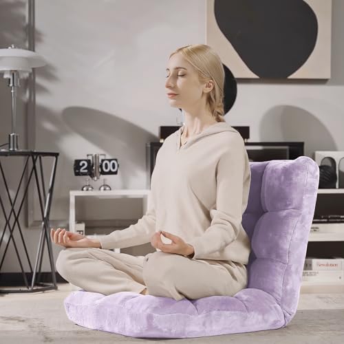 Giantex Floor Chair with Back Support, 14 Adjustable Position, Padded Sleeper Bed, Couch Recliner, Folding Gaming Floor Chairs for Adults, Living Room, Bedroom, Yoga, Meditation, Light Purple - color: Light Purple, size: 26.5"x22.5"x22"