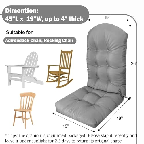 Adirondack Chair Cushion, Thick Indoor/Outdoor Rocking Chair Cushion with High Elasticity PP Cotton Water-Resistant Patio Furniture Cushions High Back Seat Pads for Porch Yard Lawn Chairs 44x19x4 - color: Dark Grey