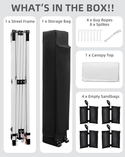 10x10 Pop Up Canopy Tent Outdoor Canopy with No Removable Sidewall One-Person Set Up Heavy Duty Commercial Instant Tent Shelter-White - color: White, size: 10x10FT/0-Sidewall