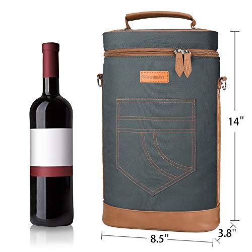 Tirrinia 2 Bottle Wine Gift Tote Carrier - Insulated & Padded Versatile Cooler Bag for Travel, BYOB Restaurant, Wine Tasting, Party, Great Gift for Wine Lover, Gray - color: Gray 2, size: 2 Bottle-without front pocket