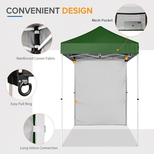 EAGLE PEAK Pop up Canopy 5x5, Outdoor Portable Canopy Tent with One Removable Sunwall, Carry Bag Included, Green - color: Green