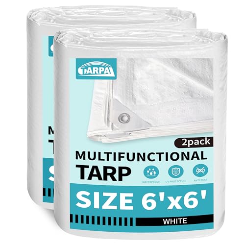 TARPAL 6x6 Feet White Tarp Waterproof (2 Pack) Small tarps Multipurpose Protective Cover All Purpose Poly Tarps Cover for Firewood Outdoor Furniture etc - color: White, size: 6x6 Feet(2-pack)-Finished size