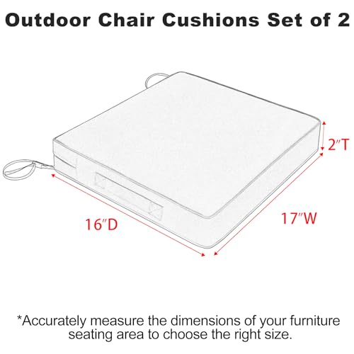 Favoyard Patio Chair Cushions 17 x 16 x 2 Inch Waterproof Outdoor Seat Cushions for Patio Furniture 3-Year Color Fastness Garden Sofa Couch Pads with Handle & Adjustable Straps Set of 2, Blue - color: Blue, size: 17 X 16 X 2 in