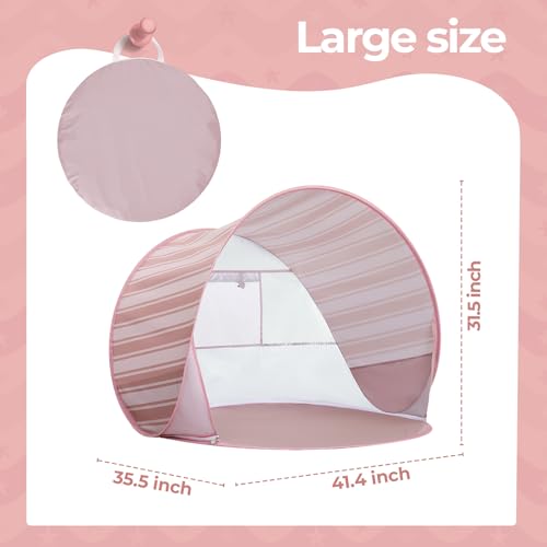 Pop Up Baby Beach Tent - Baby Tent for Beach with UPF 50+ UV Protection, Portable Sun Shade Canopy Summer Beach Essentials Outdoor for Infants (Pink Stripes) - color: Pink Stripes