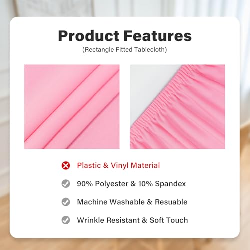 Fitted Rectangle Tablecloth 24 x 48 Inch Elastic Table Cloth for 4ft Table, Stretch Spandex Tables Cover Pink Washable Polyester Top Cap Cover for Dining Picnic Camping Indoor and Outdoor - color: Pink, size: 48" x 24" (Rectangular)