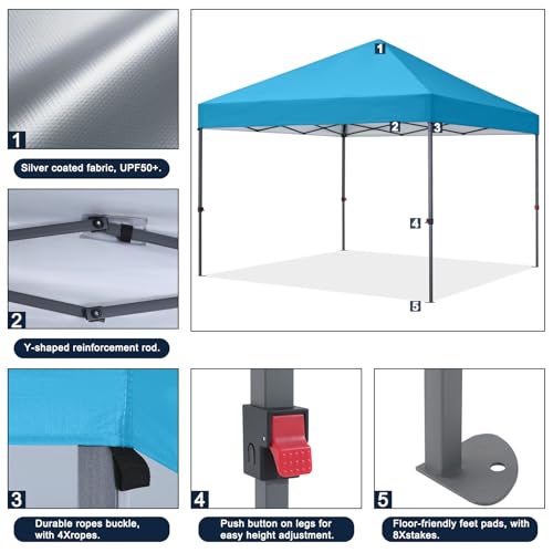 COOSHADE Durable Easy Pop Up Canopy Tent 10x10Ft, Sky Blue - color: Sky Blue, size: 10x10Ft