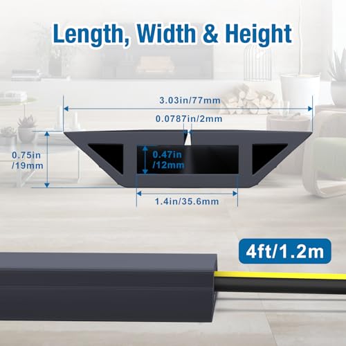 Eapele Floor Cord Cover 4ft Cord Covers for Wires on Floor, Heavy Duty Extension Cord Cover, Rubber Floor Cable Cover, Prevent Trip Hazard for Sidewalk Home Office Outdoor or Indoor Settings - color: Dark Grey, size: 4 feet-1pc