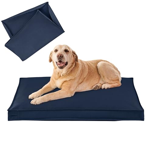 Dog Bed Covers Replacement Washable, Waterproof Dog Bed Cover with Zipper, 44Lx32Wx3H inch Durable Oxford Pet Bed Cover for Outdoor/Indoor Use, Cover Only, Navy Blue - color: Navy Blue, size: 44*32*3 inch