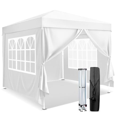 10x10ft Pop Up Canopy Tent, Portable Instant Tent with 4 Sidewalls, Waterproof Sun Shelter for Outdoor Parties, Beach, Easy Setup with 2 Doors & 2 Windows (White)