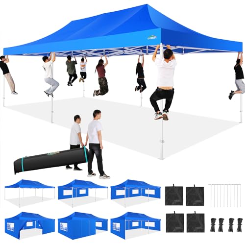 COBIZI 13x26 Heavy Duty Pop Up Canopy with 6 Sidewalls Party Tent Outdoor Wedding Large Event Tent with Roller Bag for Garden Lawn Waterproof UPF 50+ Easy Up, Blue (Framework Upgraded) - color: Blue, size: 13x26 With 6 Sidewalls