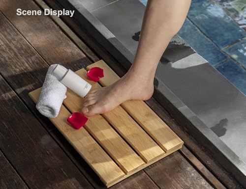 Bamboo Shower Bath Mat for Bathroom, Non-Slip Bamboo Wood Bathroom Mats for Inside or Outside (19.7 x 12.2 inches) - size: 19.7" x 12.2" (Rectangular)