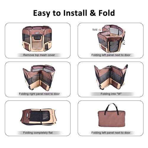 JESPET Pet Dog Playpens 36", 45" & 61" Portable Soft Dog Exercise Pen Kennel with Carry Bag for Puppy Cats Kittens Rabbits, Indoor/Outdoor Use - color: Brown, style: 36x36x24 Inch (Pack of 1)