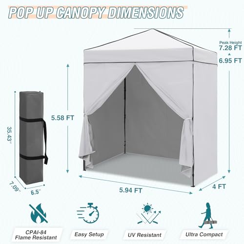 EAGLE PEAK 6x4 Instant Pop Up Canopy Tent with 4 Side Wall Panels, Straight Leg Sun Shelter, Portable Canopy with Carry Bag for Camping, Beach & Sports, White - color: White, size: Four Walls